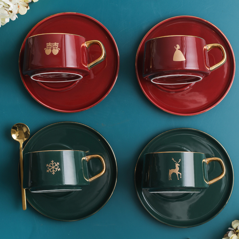 Delicate coffee cups and saucers British key-2 luxury European web celebrity stirring cup tea cup household ceramic cup