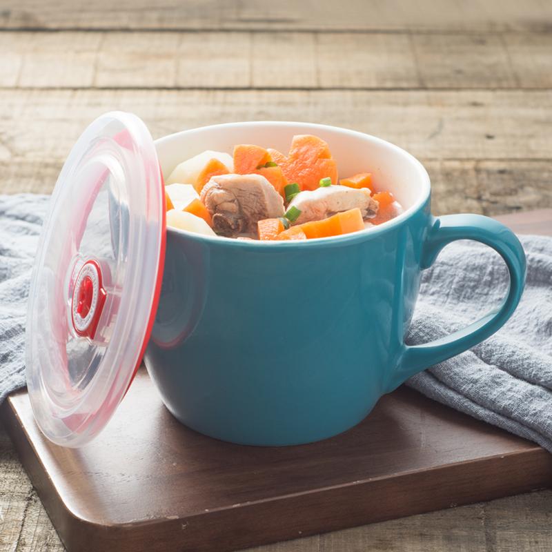 Large Japanese mercifully rainbow such as bowl with cover breakfast cup home li riceses leave dormitory students ceramic bowl to use microwave oven
