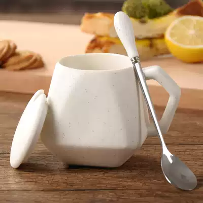 Creative personality Cute cup Simple ceramic water cup Mug Coffee cup with lid with spoon Milk cup Couple cup