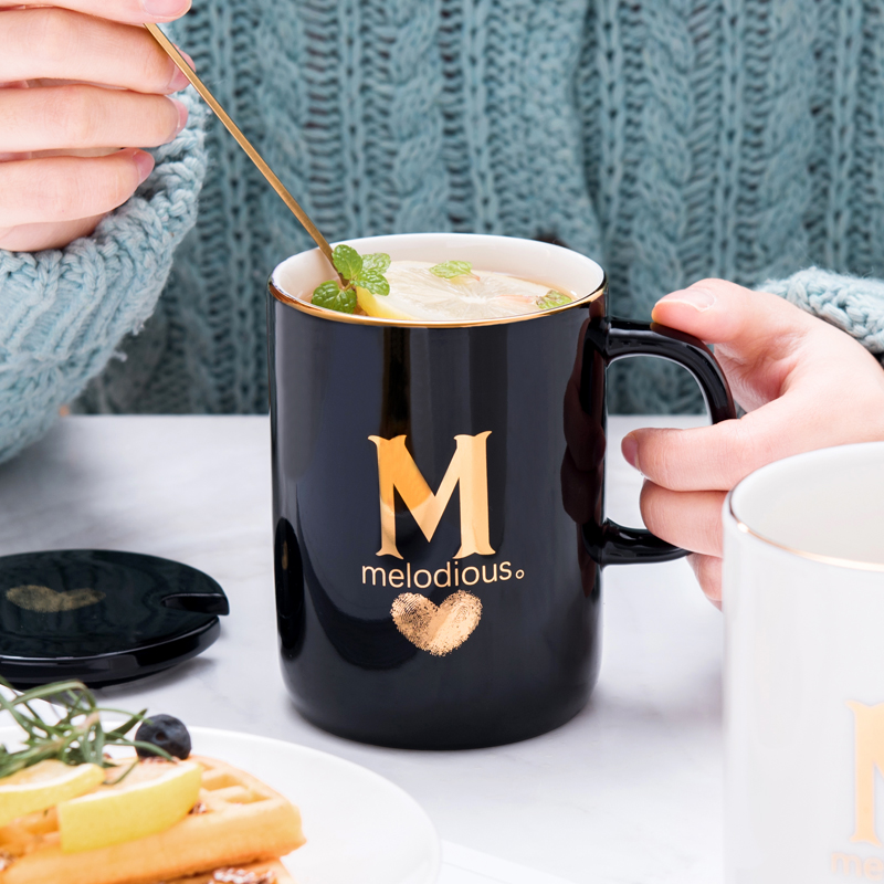 Ceramic keller cup last letter individuality creative trend spoon female cups domestic cup coffee cup with cover