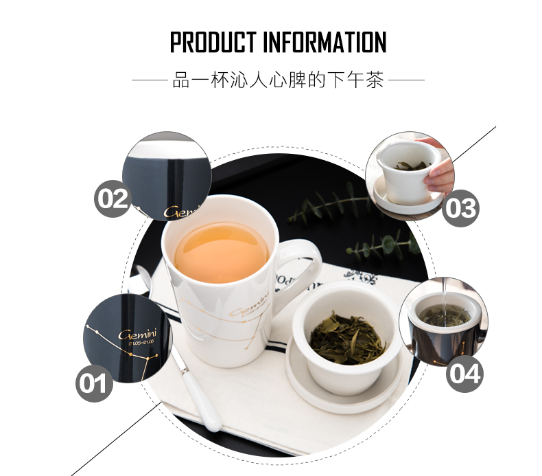 Creative glass ceramic tea cup of filtered coffee cup mark cup with cover glass office spoon move trend