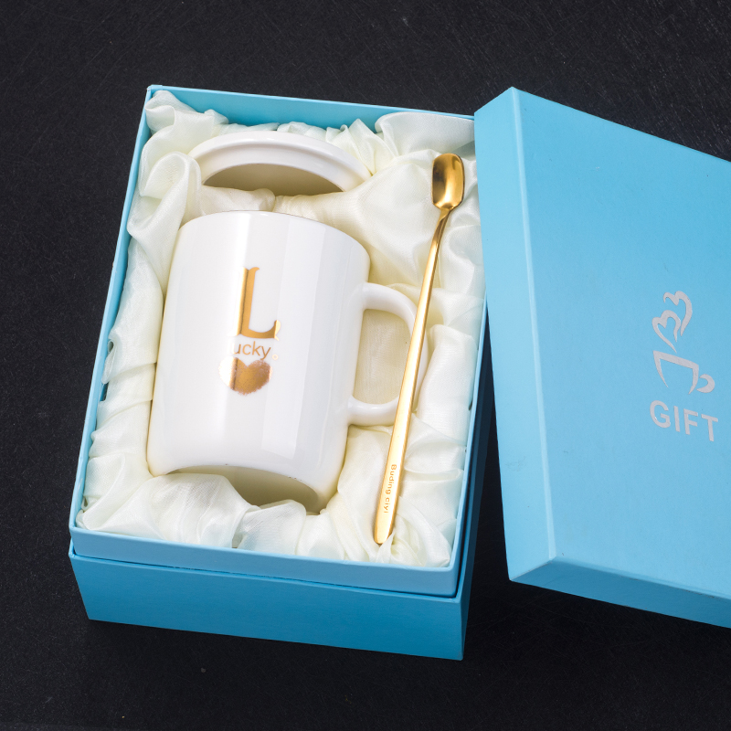 Move ceramic cup creative surname fingerprint mark cup coffee cup with cover glass office cup spoon couples