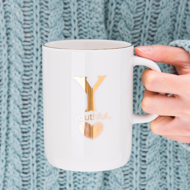 Move ceramic cup creative surname fingerprint mark cup coffee cup with cover glass office cup spoon couples
