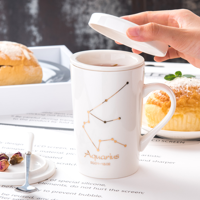 Creative glass ceramic tea cup of filtered coffee cup mark cup with cover glass office spoon move trend