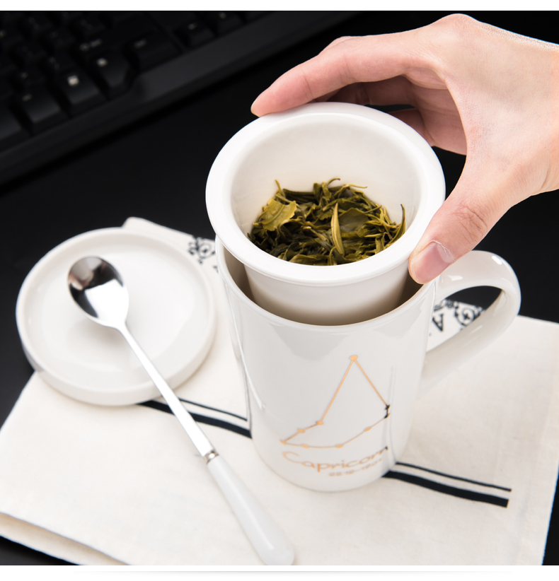 Creative glass ceramic tea cup of filtered coffee cup mark cup with cover glass office spoon move trend