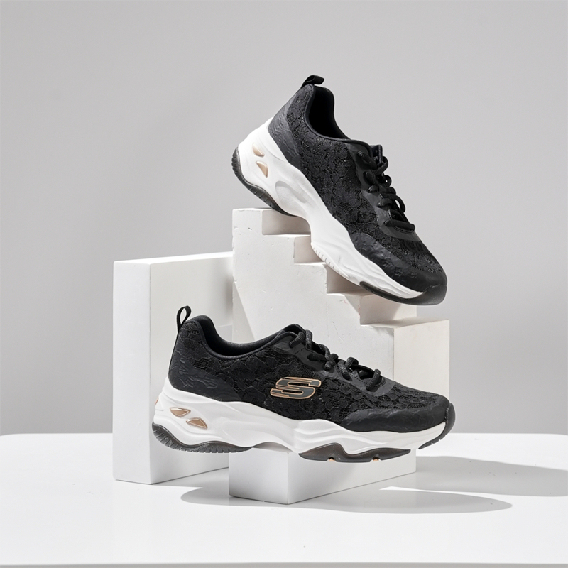 Skechers Summer Hollow Lace Breathable Women's Shoes Thick-Soled Height-Increasing Dad Shoes Casual Sports Shoes