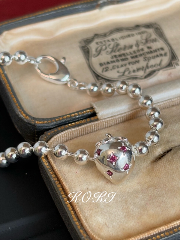 Koki Original Design S925 Sterling Silver Natural Gemstone Strawberry Bead Pendant Beaded Bracelet