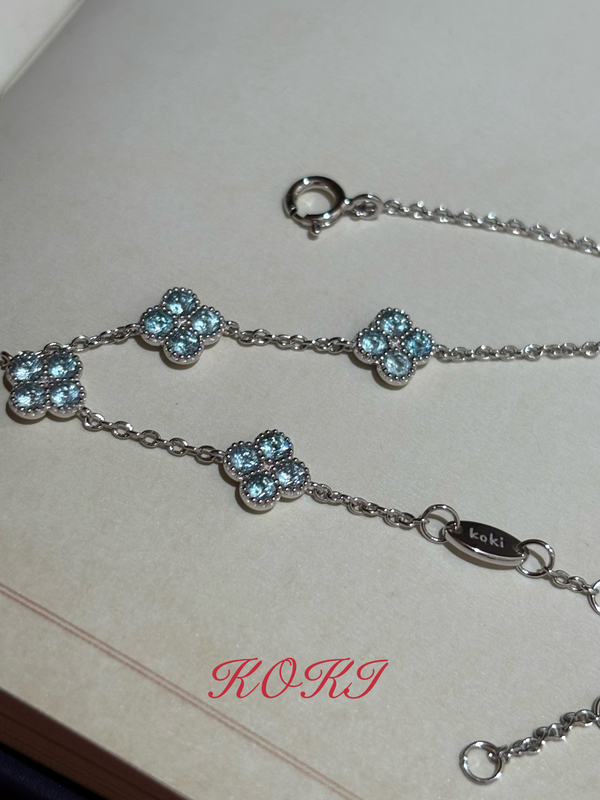 Koki Haoqi Original Design [Mint Candy] 925 Silver Natural Apatite Lucky Four-Leaf Clover Bracelet for Women