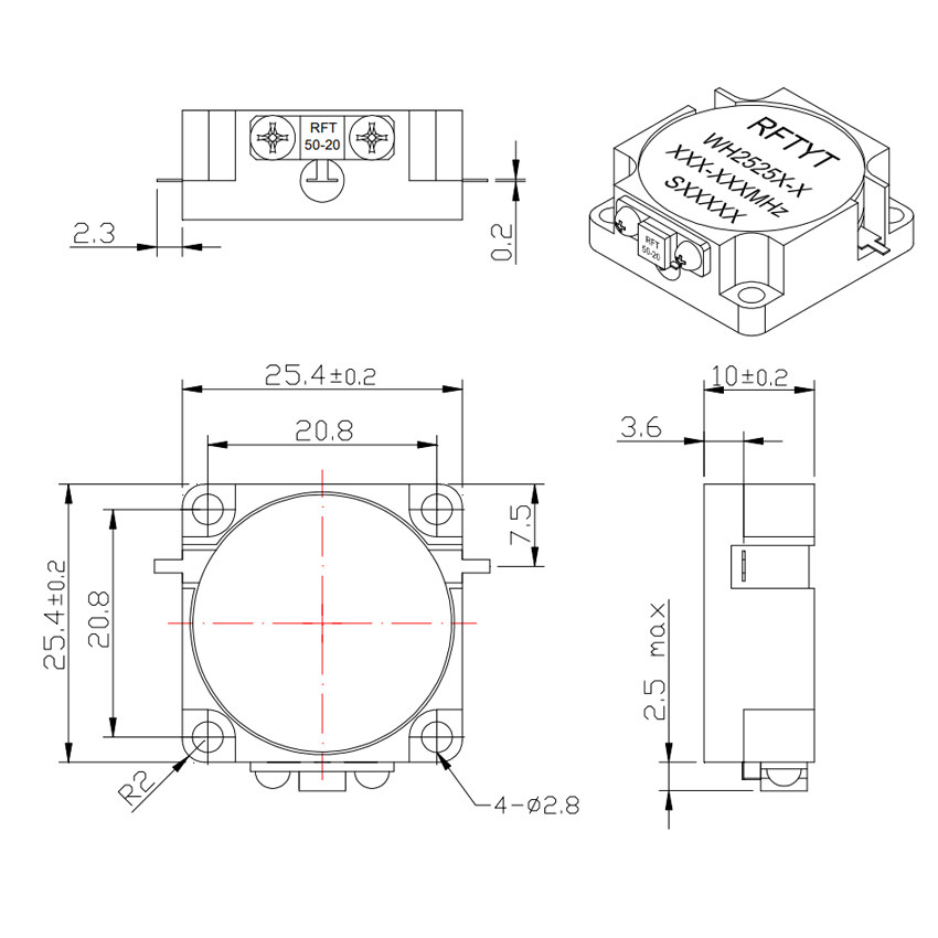 WG2525X Microwave embedded RF isolator frequency 380-4000MHz CW/CCW RFTYT