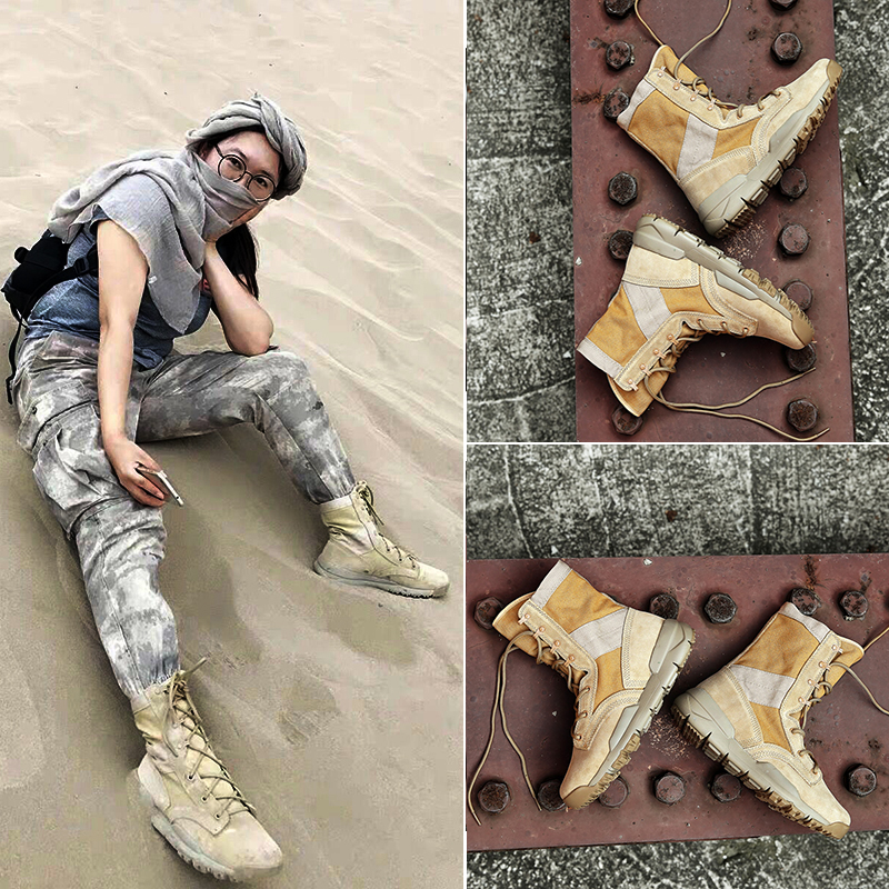 Spring and summer outdoor boots lightweight hiking shoes high tube leather waterproof non-slip hiking shoes women's breathable desert boots anti-sand