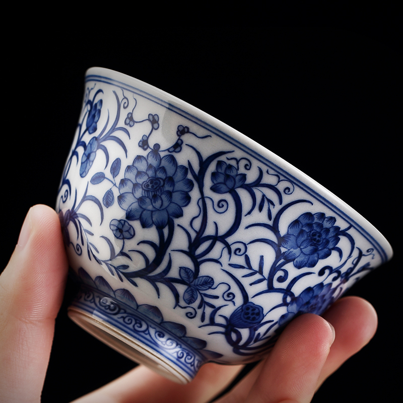 Jingdezhen Heavy Industry Blue and White Porcelain Twisted Lotus Tea Cup Tea Cup Personal Cup Special Cup Toast Tea Cup Kung Fu Tea Set