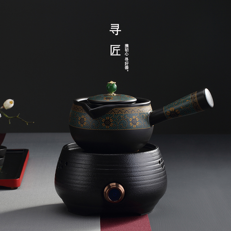 Black pottery Japanese tea maker ceramic black crystal furnace black tea Pu'er teapot set household teapot kettle