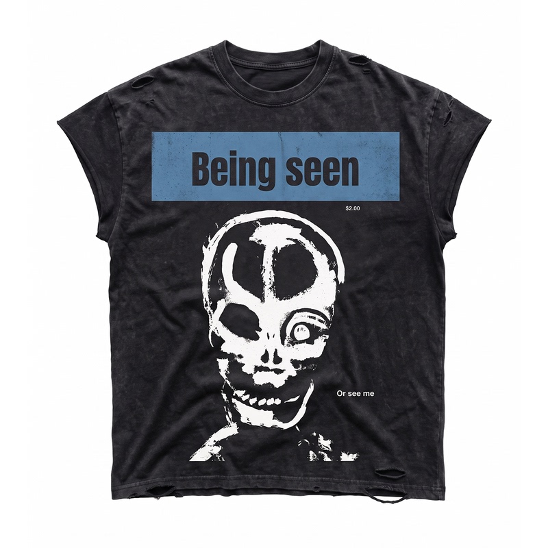 Nothingnessworld Online Series Skull Print Distressed Vintage Sports Short-Sleeve Vest