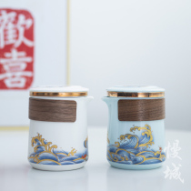 Cittaslow town waves pentium fast cup Japanese ceramic pot five cups outdoor tea maker Travel Kung Fu tea set