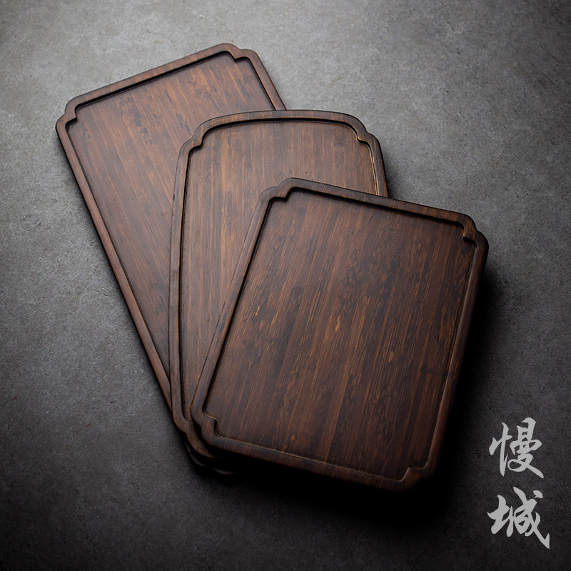 Japanese single-layer dry tea tray Simple pot tea Sea household tea set carbonized bamboo tray Rectangular dry tea tray