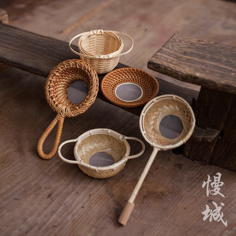 Handmade bamboo woven filter Tea Rattan Chicao Tea Leak Retro Creative Tea Residue Tea filter Tea Road Zero-worthy Gongfu tea furniture