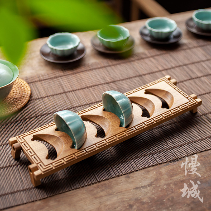 Tea Cup Holder Ebony Bamboo Cup Holder Accessories Kung Fu Tea Set Tea Ceremony Spare Parts Household Solid Wood Storage Leakage Cup Holder