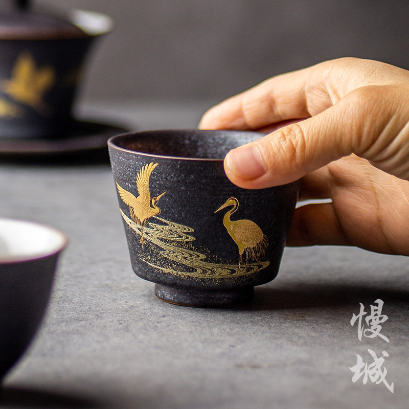 Silver spot glaze teacup Ceramic handmade Kung fu drinking teacup Household single cup Japanese retro master cup small teacup creativity