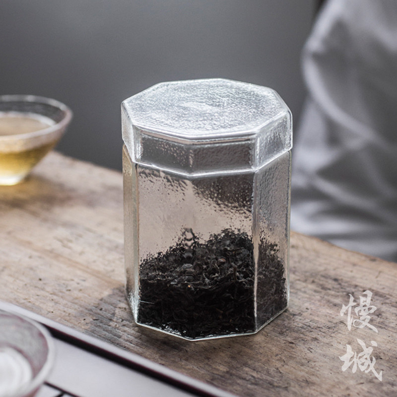 Hammer vein glass tea leaf jar Pu-erh tea jar Tea Leaves Jar Home Small Number Portable Wake Tea Storage Tank Tea Set