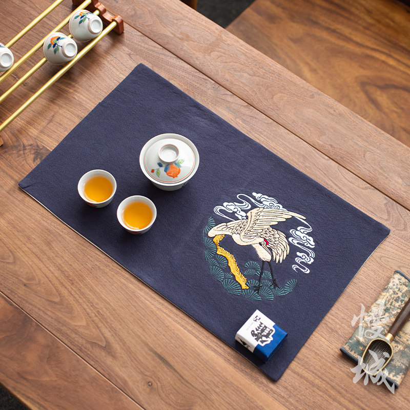 Slow City Retro Creative Tea Mat National Wind Embroidery Dry Foam Mat Home Zen tea table cloth Mat Kung Fu Tea Accessories