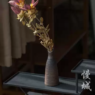 Coarse Pottery vase creative handmade ornaments small flower tea ceremony handmade retro hydroponic vase Zen Japanese dry flower insert