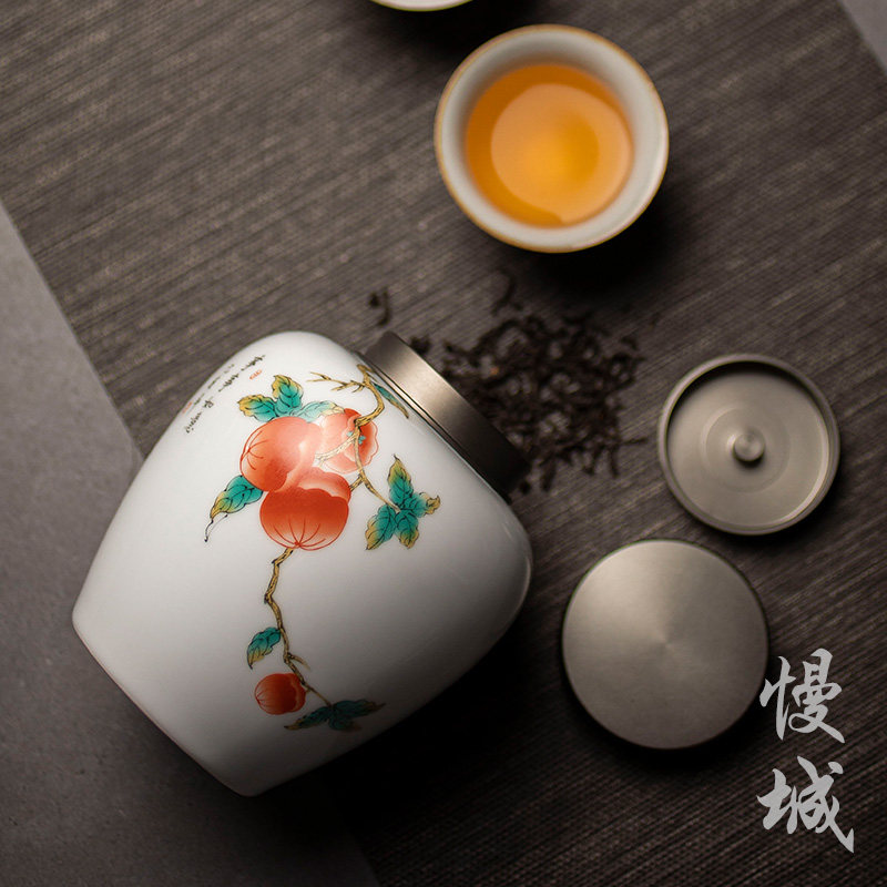 Aluminum Cover Ceramic Tea Leaf Jar Tea Barn Home Storage Tank Seal Pot Deposit Tea Jar Moisture Tea Storage Tank Gift Box Dress