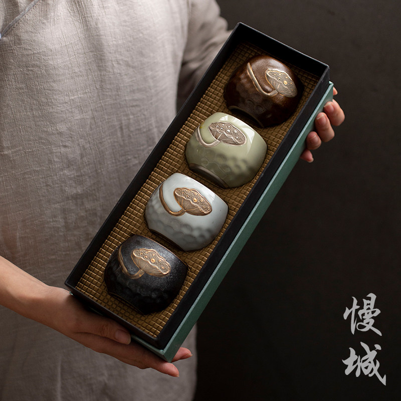 Ceramic Tea Cup Four Cups Courtesy of the Master's cup Tea Drinking Cup Set Group Lotus Porn Gift Box Cup With Hand Companion Gift Suit