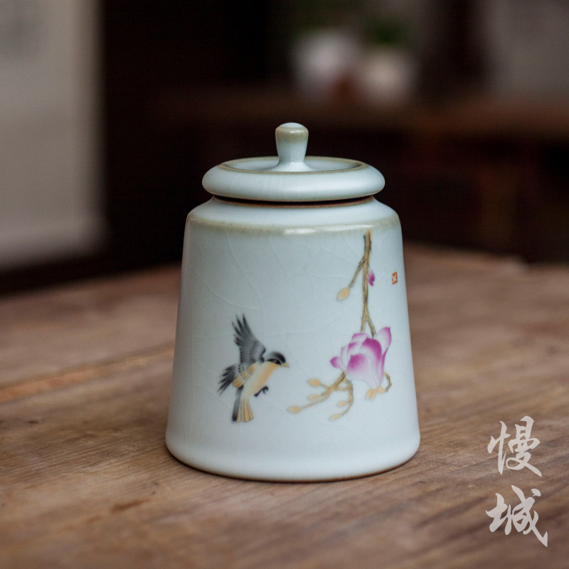 Ru Kiln Tea Leaf Jars Home ceramic tea pot Small number Pu'er Pu'er tea box portable Mini travel Storage Seal tank