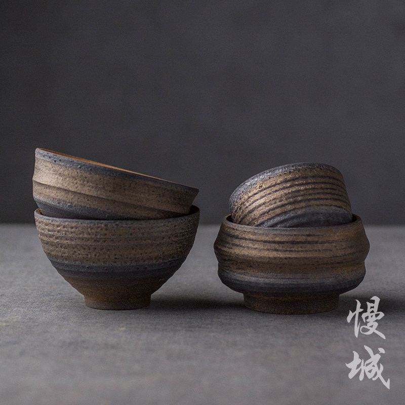 Slow City Coarse Pottery Tea Cup Ceramic Single Cup Imitation Ancient Day Style Clay Figurines Big Number Korn Tea With No Glazed Zen Master's Cup