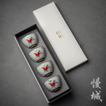 Ru kiln tea cup Master Cup kung fu tea cup single Cup kitten ceramic opening piece tea cup set gift box