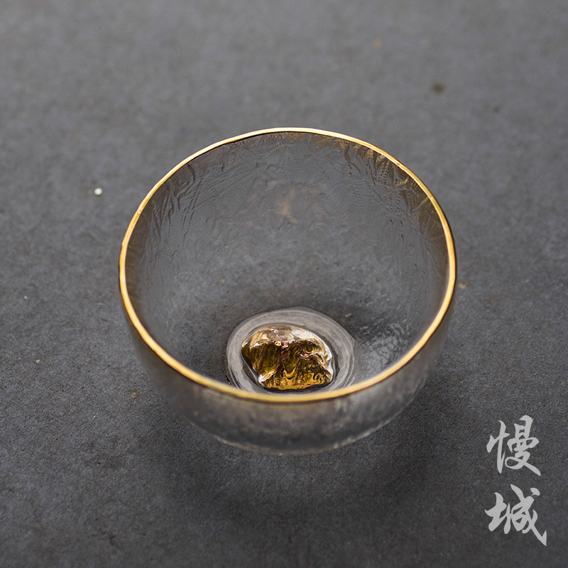 Gold Mountain Glass Tea Cup Hidden Gold Tasting Cup Small Number Tea Bowl Kongfu Tea With Heat Resistant Personal Cup Sketching Master Cup