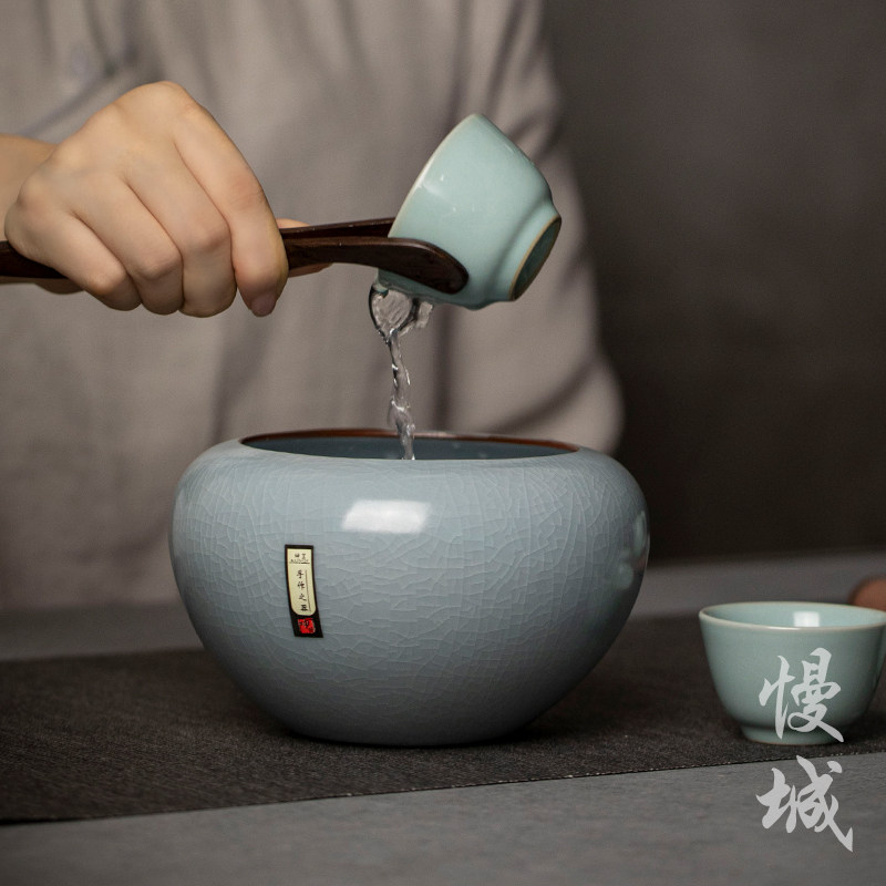 Ceramic Washed Ru Kiln Tea Wash Water Spittoon Basin Ware Open Sheet Tea Duct Accessories Pen Wash Tea Cup Basin Tepeltoon Home Tea Set