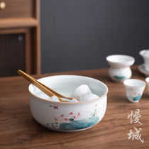 Slow city green lotus tea wash ceramic pure hand-painted tea bowl office large capacity wash cup wash kung fu tea set accessories
