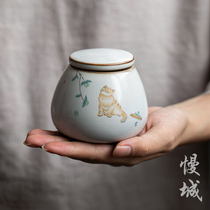 Ru Kiln Tea Leaves Jar Moisture Hermetic Seal Tea Storage Jars Household ceramic Cat Contained Storage Jar Tea Bin Deposit Tea Jar