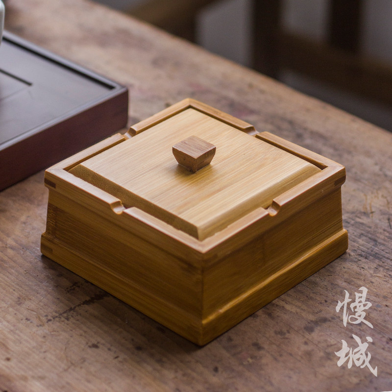 Cigarette ashtray Bamboo creative retro with lid Bamboo high-grade office fashion large tea set accessories creative ornaments