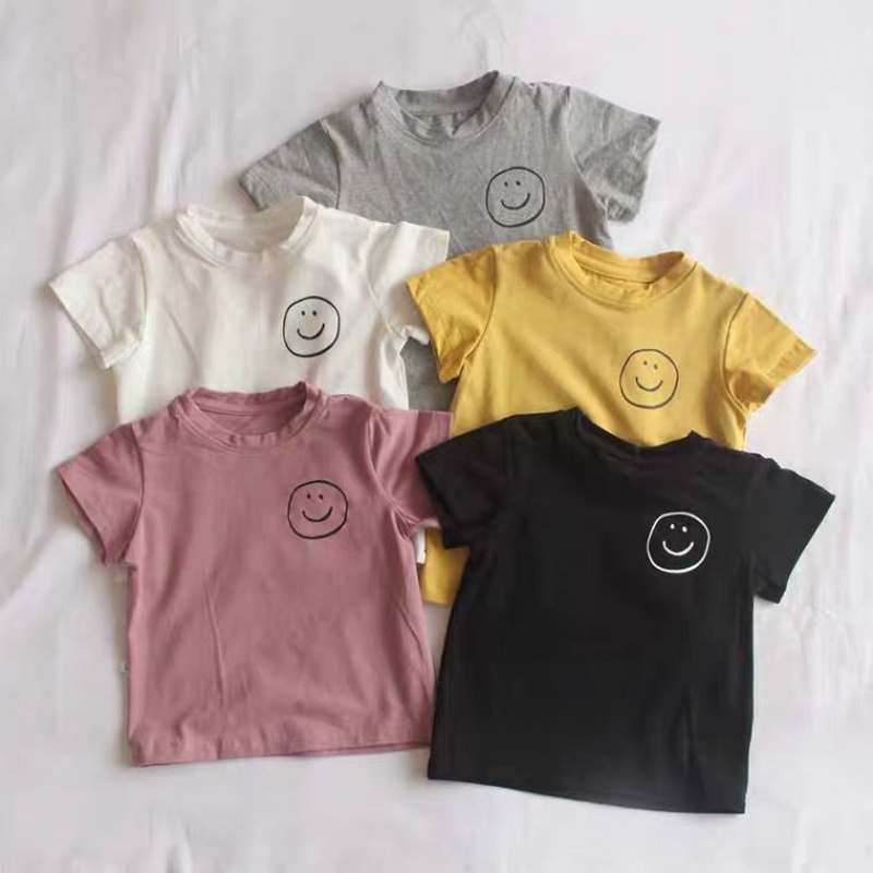 Smiley Face Short Sleeve T-shirt Baby Girl Child Summer Dress Foreign Pie Slim clothes 6-12 months 1-2-3 years old