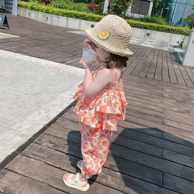 Children's clothing 2021 new small and medium children's two-piece set girls' summer clothes baby internet celebrity suit children's suspenders foreign style