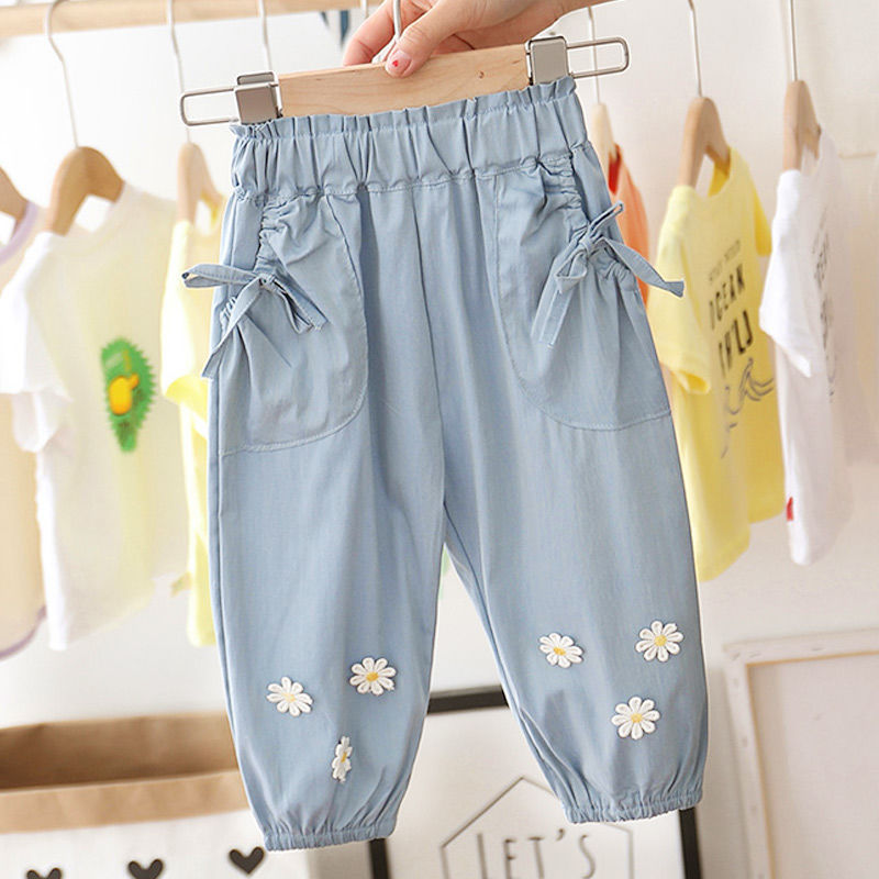 2021 new summer models girls anti-mosquito pants slim fit Breathable Denim Blue Sport Pants Baby Little Girl Pants Summer Dress