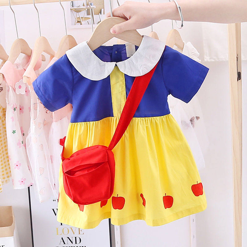 Girl Princess Dress Summer Dress 2021 New Foreign Pie Collage Girl Skirt Baby Summer Children Foreign Dress Short Sleeves