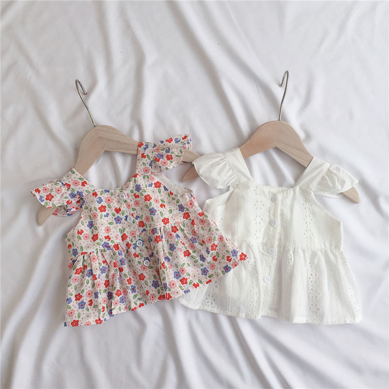 Small fresh korean girls summer suspenders halter tops cotton skirts 1 4 inch socket wrench sleeves baby vest girls children