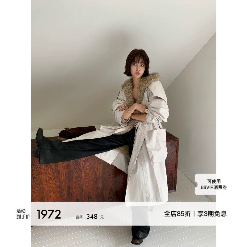Aying Fur's "Winter Edinburgh" Hooded Long Autumn and Winter Coat Parka Wool Fur Jacket for Women