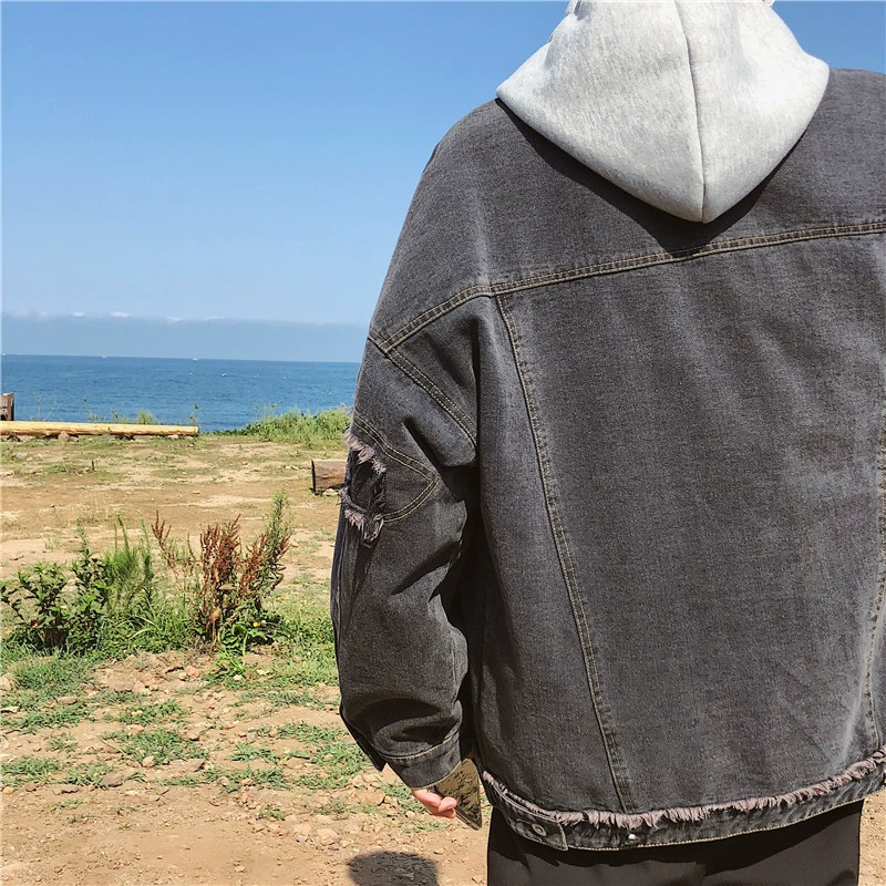 Melody cối xay gió lỗ quần áo denim áo khoác nam 2018 mới ve áo dài tay lỏng lẻo mùa xuân và xu hướng áo mùa thu