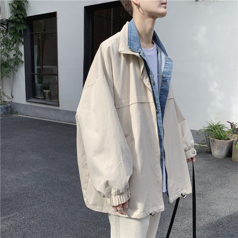 Coat men's autumn and winter New lapel trend handsome clothes loose thick senior sense boys denim jacket jacket