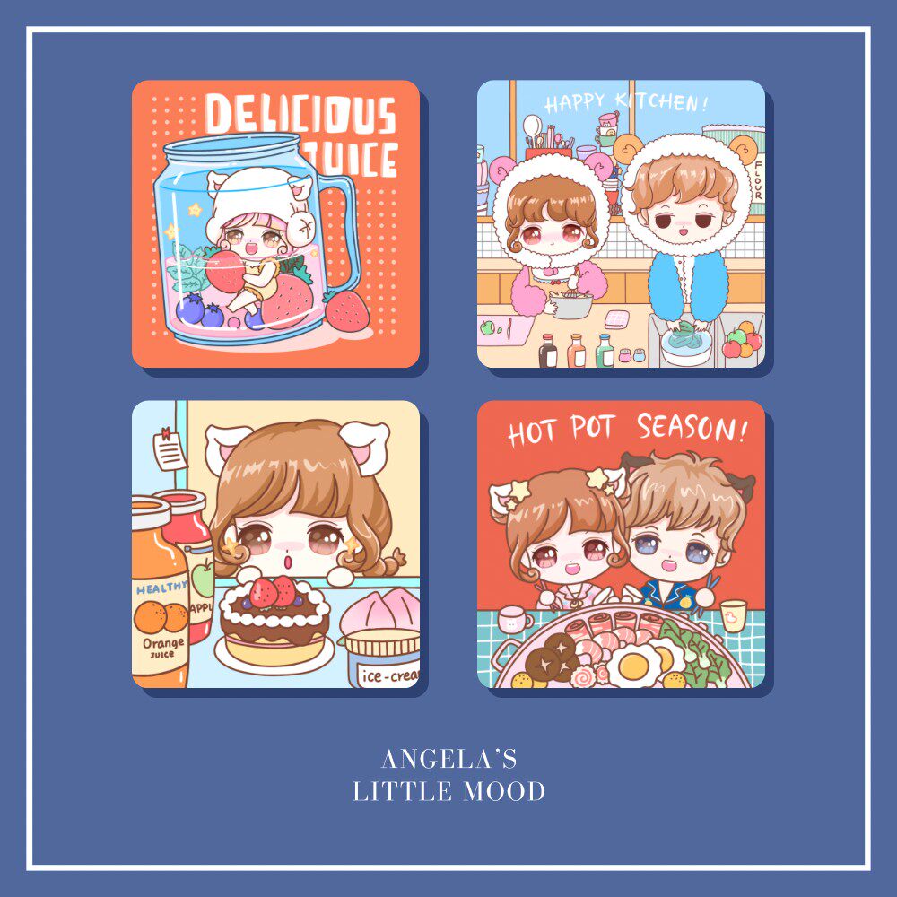 Angela's Small Mood Original Cartoon Creative Day Ensemble Desktop Cute Ins personality Ceramic Thermal Insulation Cup Mat