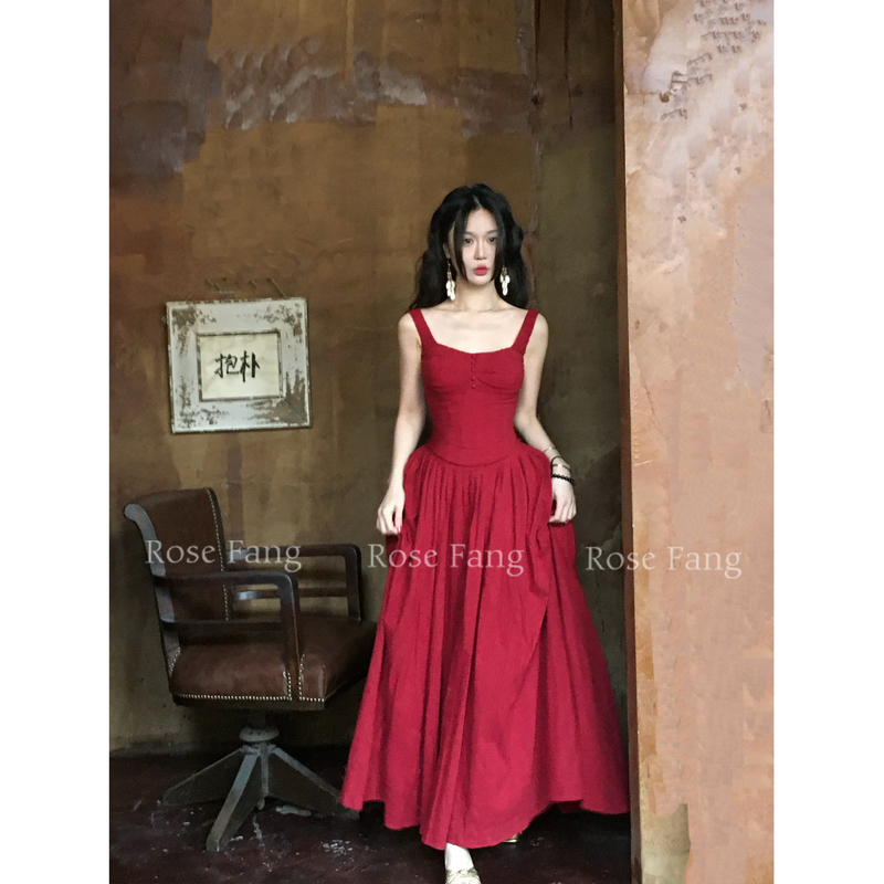 Rosefang New Product Limited-Time Offer [Nisha] Early Spring French Retro Suspender Dress with Waist-Cinching and Large Skirt