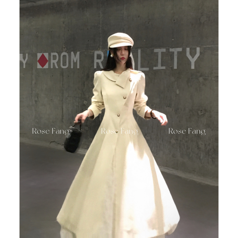 In Stock Rosefang Limited Time 30% off 【Vintage Music Note】French-Style Puff Collar Trench Coat for Women Autumn