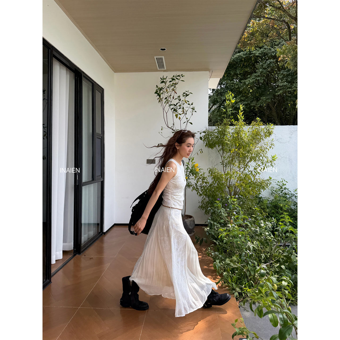 INAIEN笑笑家26 ранняя весна "Кружевная мечта" нежная элегантная кружевная жаккардовая юбка с приталенным силуэтом