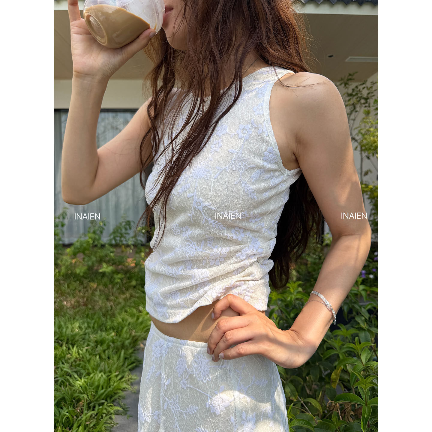 INAIEN笑笑家26 ранняя весна "Кружевная мечта" нежная элегантная кружевная жаккардовая юбка с приталенным силуэтом