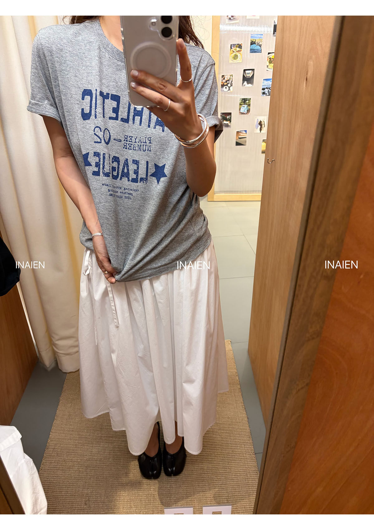 INAIEN笑笑家 весна-лето футболка с принтом букв, потертая, свободная, скрывающая недостатки