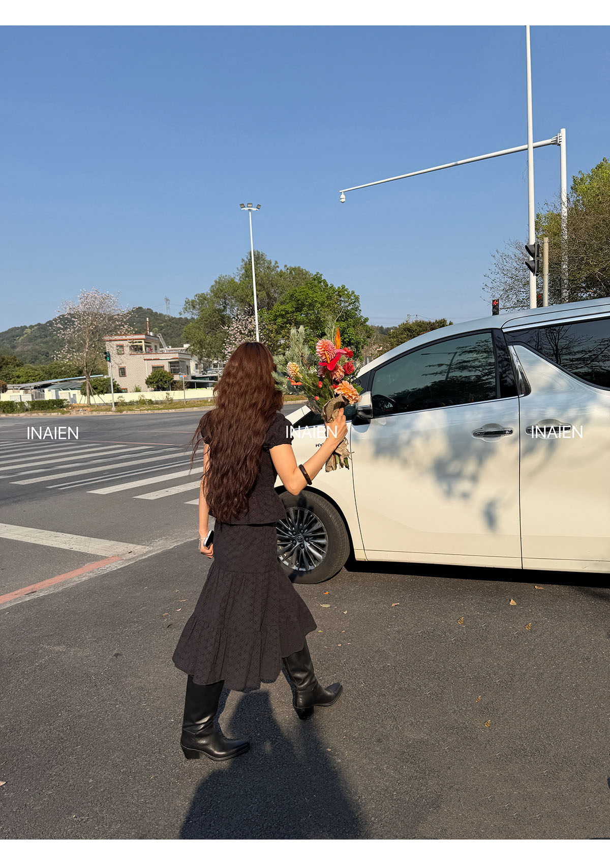 INAIEN26 ранняя весна "беглая принцесса" юбка с утяжкой на талии весна-лето